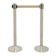 Poteau d'accueil avec sangle rétractable taupe - 2,1m - Argent et Métal_1