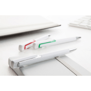 Stylo à bille en plastique - clip coloré en métal - encre bleue - couleur argentée - poids 8g_1