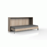 Lit escamotable horizontal Vanier décor chêne - Couchage 90 x 200 cm - Faible profondeur pour gain de place_1