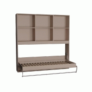 Lit escamotable STRADA-V2 taupe mat 90 x 200 cm avec surmeuble 6 niches - Gain de place et couchage quotidien_1