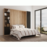 Composition lit escamotable style industriel KEY - Bi-ton chêne noir mat 160x200 cm avec rangements L275 cm_1