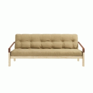 Banquette futon Poetry en pin massif - Coloris beige blé - Couchage 130 x 190 cm - Design scandinave avec accoudoirs en cuir_1