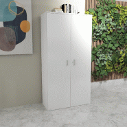 Armoire à portes battantes monochrome hauteur 197 cm - Mobel Linea - 80, Blanc pastel_1