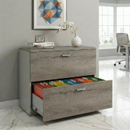 Classeur de Bureau Compact : Rangement Professionnel 2 Tiroirs pour Dossiers Suspendus - 60, Gris aluminium, Chêne grisé_1