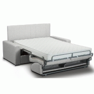 Canapé-lit CanapExpress 140cm - Matelas mémoire 22cm - Tête de lit intégrée - Cuir vachette blanc cassé_1