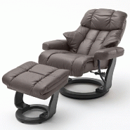 Fauteuil relax CLAIRAC XL - Assise cuir marron, pied en bois noir avec repose-pied et inclinaison 135°_1