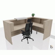 Banque d'accueil d'angle Delta Plus avec réhausse - Mobel Linea - 184, Blanc mat, Gauche, Acacia clair, Oui_1