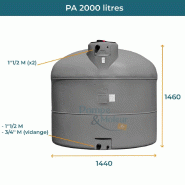 Cuve 2000l Aérienne De Récupération D'eau - Réservoir Cylindrique Gris - Elbi Pa2000_1