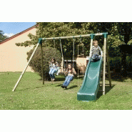Portique et toboggan de jardin en bois Navajos 330 x 260 x 230 cm - tissu de protection rouge_1