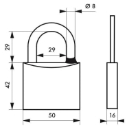Cadenas à clé Mach 3 - 50 mm - Corps en laiton nickelé monobloc - Anse inoxydable - THIRARD_1