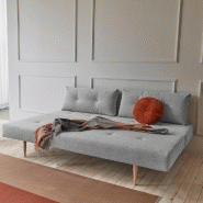 Innovation Living - Canapé design Recast Plus gris clair convertible lit 200x140 cm avec piétement noyer et housse de rangement_1