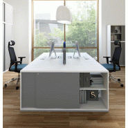 Armoire hauteur bureau avec portes coulissantes - MDD - Gris, Avec socle de finition_1