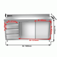 Meuble bas inox adossé P 700 mm avec portes et tiroirs - 1800_1