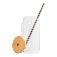Pot Mason - Verre borosilicaté 450 ml - Paille en acier inoxydable recyclé - Couvercle en bambou_1