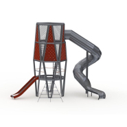 Tour de jeux pour aire de jeux conforme EN1176 avec toboggan tubulaire en acier inoxydable - Référence BT11733_1