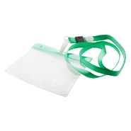 Tour de cou en polyester - mousqueton en plastique - pochette pour badge en PVC - couleur verte_1