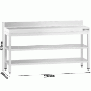 Table Inox de travail Premium avec Dosseret et 2 Étagères - Profondeur 800 mm - 2000_1