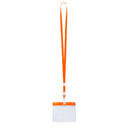 Tour de cou en polyester - avec mousqueton plastique et pochette badge PVC - couleur orange - 11,4g_1