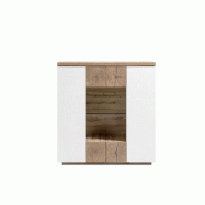 Buffet haut Herning 114 cm - laqué blanc mat et décor chêne noueux - 2 portes, 2 tiroirs, niche décorative_1