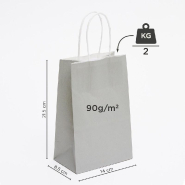 Sac kraft gris poignées torsadées 14x8,5x21,5cm - par 50 - papier kraft naturel 90gr/m², supporte jusqu'à 2kg_1