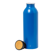 Gourde de sport en aluminium recyclé - 550 ml - avec couvercle en bambou - couleur bleu_1