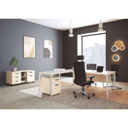 Bureau de direction design et robuste - Paris Direction - 4 formes de plateaux mélaminés et personnalisation_1