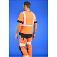 Tee-shirt MC col V haute visibilité - Visio maille - Réf. 006*CHV - EN ISO 20471 classe 2 - Jaune Fluo/Marine ou Orange Fluo/Marine_1