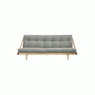 Banquette futon JUMP en pin massif - Coloris gris - Couchage 130x190 cm - Design minimaliste et lanières en cuir_1