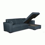 Canapé d'angle à droite convertible CABIRI - tissu bleu pétrole avec coffre de rangement et coussins d'appoint_1