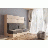 Armoire lit escamotable VERTIGO SOFA Taupe avec canapé gris - Couchage 140x200 cm - Système d'ouverture assistée_1