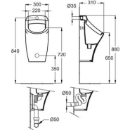 Urinoir à action siphonique - porcelaine vitrifiée courbe - secteur bureaux, éducation, hôtellerie, loisirs, santé - Ideal Standard P268201_1