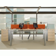 Bureau bench 4 personnes Quadra - Mobel  Linea. - Alu, Acacia clair, 3 tiroirs_1