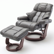 Fauteuil relax CLAIRAC - cuir nougat, pied en bois noyer, avec repose-pied et inclinaison 135°_1