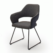 Lot de 2 chaises design NABAS - tissu anthracite bimatière - pieds traîneau en acier laqué anthracite_1