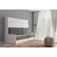 Armoire-lit escamotable Vertigo Sofa - structure avec accoudoirs blancs et tissu gris - couchage 160x200 cm_1