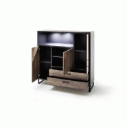 Buffet haut HALTON - 2 tiroirs, 3 portes, 1 niche avec LED - décor chêne gris cosmos_1