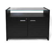 Comptoir caisse vitrine Flexia L120xP50xH90cm - Noir vintage, porte battante avec serrure, tablette intégrée_1