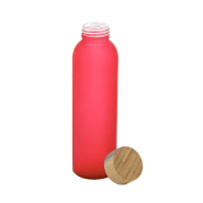 Gourde en verre givré - bouchon en bambou - 500 ml - couleur rouge_1