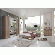 Lit CARAMELLA 140 x 190 cm - décor chêne châtaigne et rechampis chrome brillant, design moderne_1