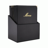 Boîte avec 20 protège-menus simili cuir A4x4 Classic noirs | Securit - CU929_1