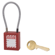 Cadenas de consignation loto lockout tagout 38 mm câble inox gainé ø 4,76 x 150 mm - 1 clé rouge