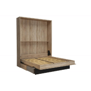 Lit escamotable style industriel KEY SOFA - chêne, bandeau noir, canapé gris, couchage 160x200 cm avec tiroirs de rangement_1