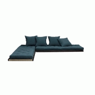 Banquette futon tatami CHICO bleu pétrole - couchage modulable 140x200 cm ou 2x70x200 cm - 4 coussins inclus_1