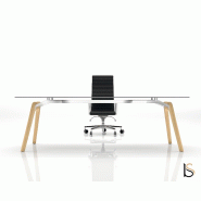 Bureau de Direction Rail en verre - Bralco. - 240, Verre transparent, Chêne naturel_1