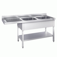 Plonge Inox 2 bacs avec passage lave-vaisselle - P 700 - GGM -_1