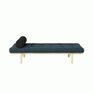 Méridienne Futon Next en pin massif - Coloris bleu pâle - Couchage 75 x 200 cm - Design scandinave avec matelas en velours côtelé_1
