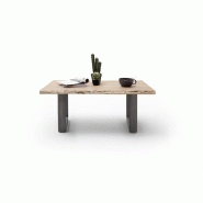 Table basse Clarén - plateau 110 cm en acacia massif naturel laqué - piétement U en acier finition vintage_1