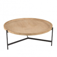 CORVIE - Table basse ronde 100x100 avec plateau naturel en MDF plaqué sapin et piètement en métal noir_1