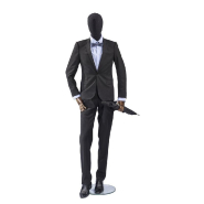 Mannequin homme Vintage - Tête et buste en lin noir, jambes noires - Socle en verre_1