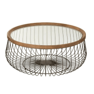 Set de 2 tables basses rondes Tazzy - Bois massif, verre trempé et métal - Dimensions L100xH43xP100 & L80xH35xP80_1